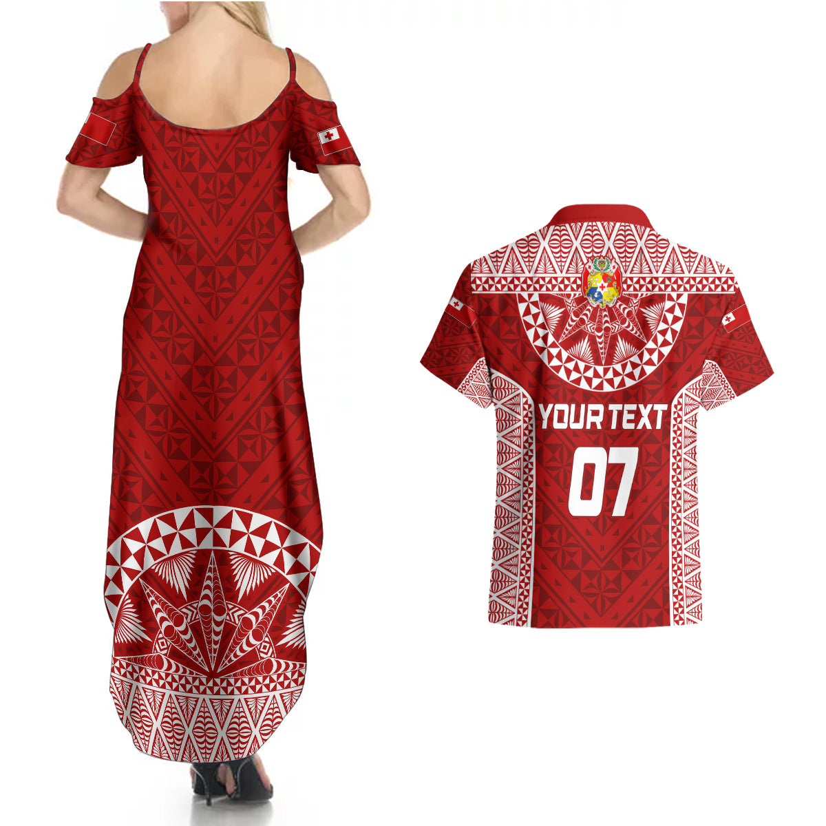 Personalised Tonga Rugby Couples Matching Summer Maxi Dress and Hawaiian Shirt Ikale Tahi Champions World Cup 2023 LT7 - Polynesian Pride