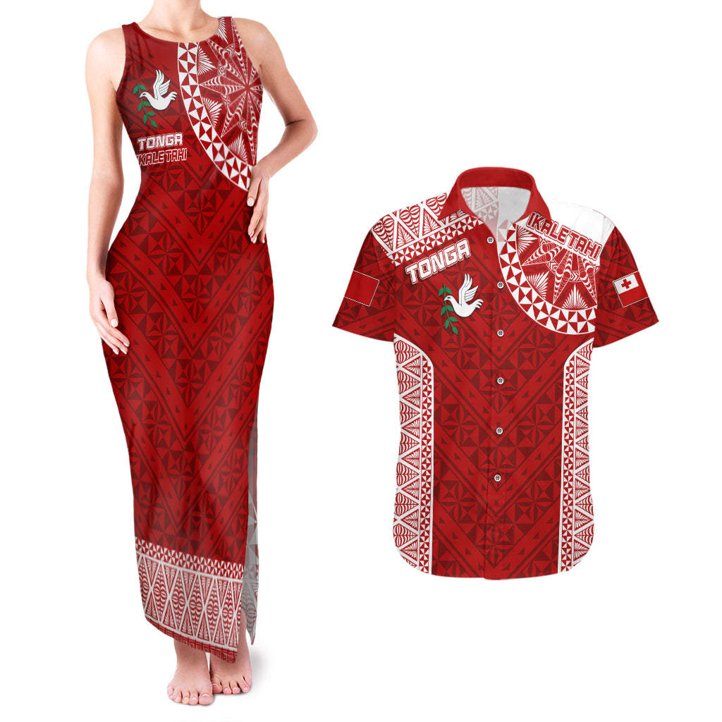 Personalised Tonga Rugby Couples Matching Tank Maxi Dress And Hawaiian Shirt Ikale Tahi Champions World Cup 2023 LT7 Red - Polynesian Pride