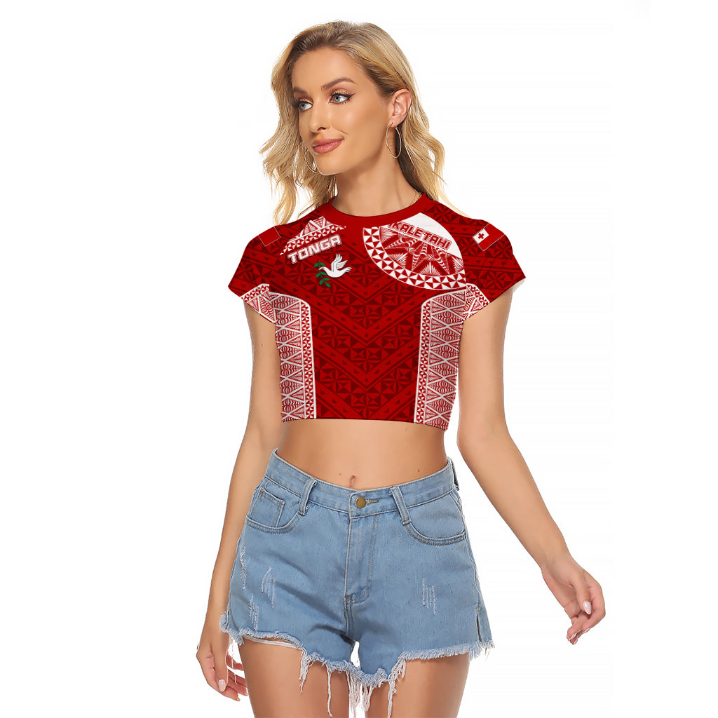 Personalised Tonga Rugby Raglan Cropped T Shirt Ikale Tahi Champions World Cup 2023 LT7 Female Red - Polynesian Pride