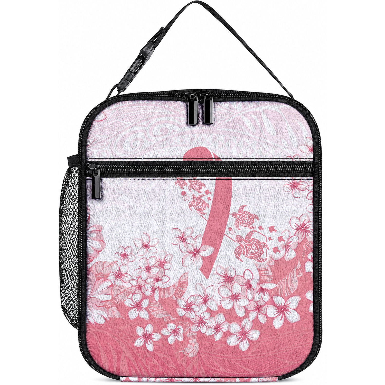 Breast Cancer Awareness Polynesian Lunch Bag Floral Pink Ribbon