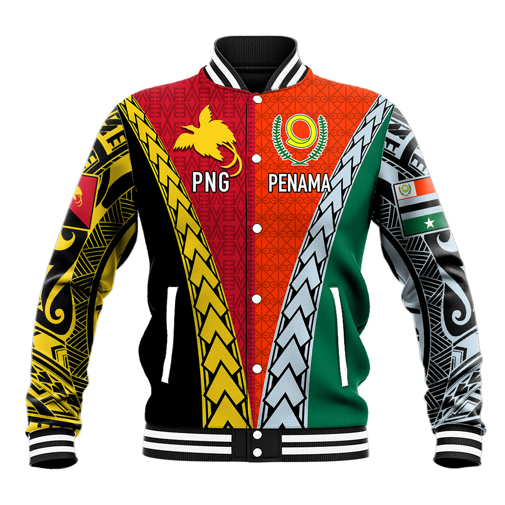 Personalised Papua New Guinea Mix Penama Baseball Jacket Tribal Patterns Half-Half Style LT7 Unisex Colorful - Polynesian Pride