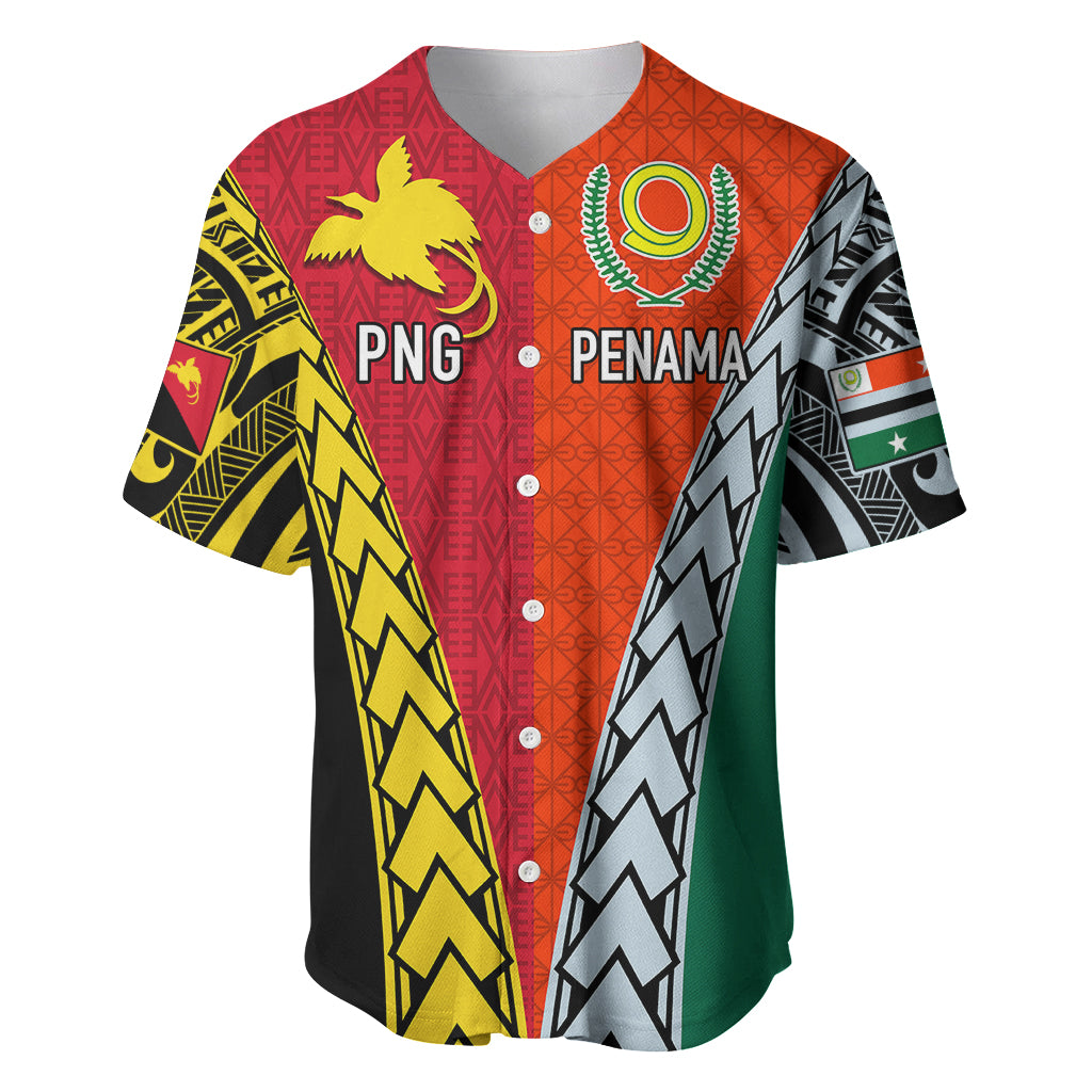 Personalised Papua New Guinea Mix Penama Baseball Jersey Tribal Patterns Half-Half Style LT7 Colorful - Polynesian Pride