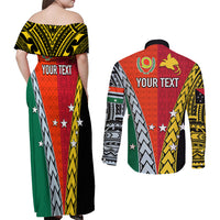 Personalised Papua New Guinea Mix Penama Couples Matching Off Shoulder Maxi Dress and Long Sleeve Button Shirts Tribal Patterns Half-Half Style LT7 - Polynesian Pride