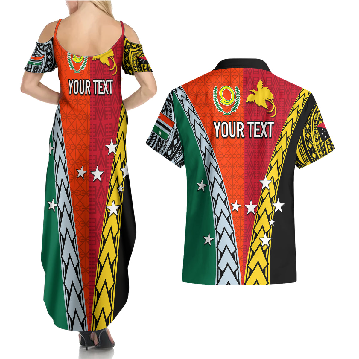 Personalised Papua New Guinea Mix Penama Couples Matching Summer Maxi Dress and Hawaiian Shirt Tribal Patterns Half-Half Style LT7 - Polynesian Pride