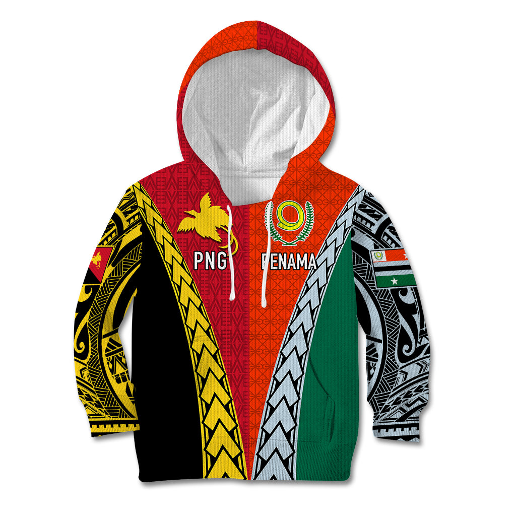 Personalised Papua New Guinea Mix Penama Kid Hoodie Tribal Patterns Half-Half Style LT7 Hoodie Colorful - Polynesian Pride