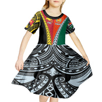 Personalised Papua New Guinea Mix Penama Kid Short Sleeve Dress Tribal Patterns Half-Half Style LT7 - Polynesian Pride
