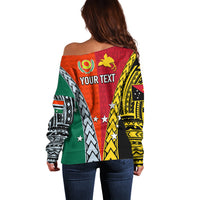 Personalised Papua New Guinea Mix Penama Off Shoulder Sweater Tribal Patterns Half-Half Style LT7 - Polynesian Pride