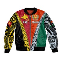 Personalised Papua New Guinea Mix Penama Sleeve Zip Bomber Jacket Tribal Patterns Half-Half Style LT7 Unisex Colorful - Polynesian Pride