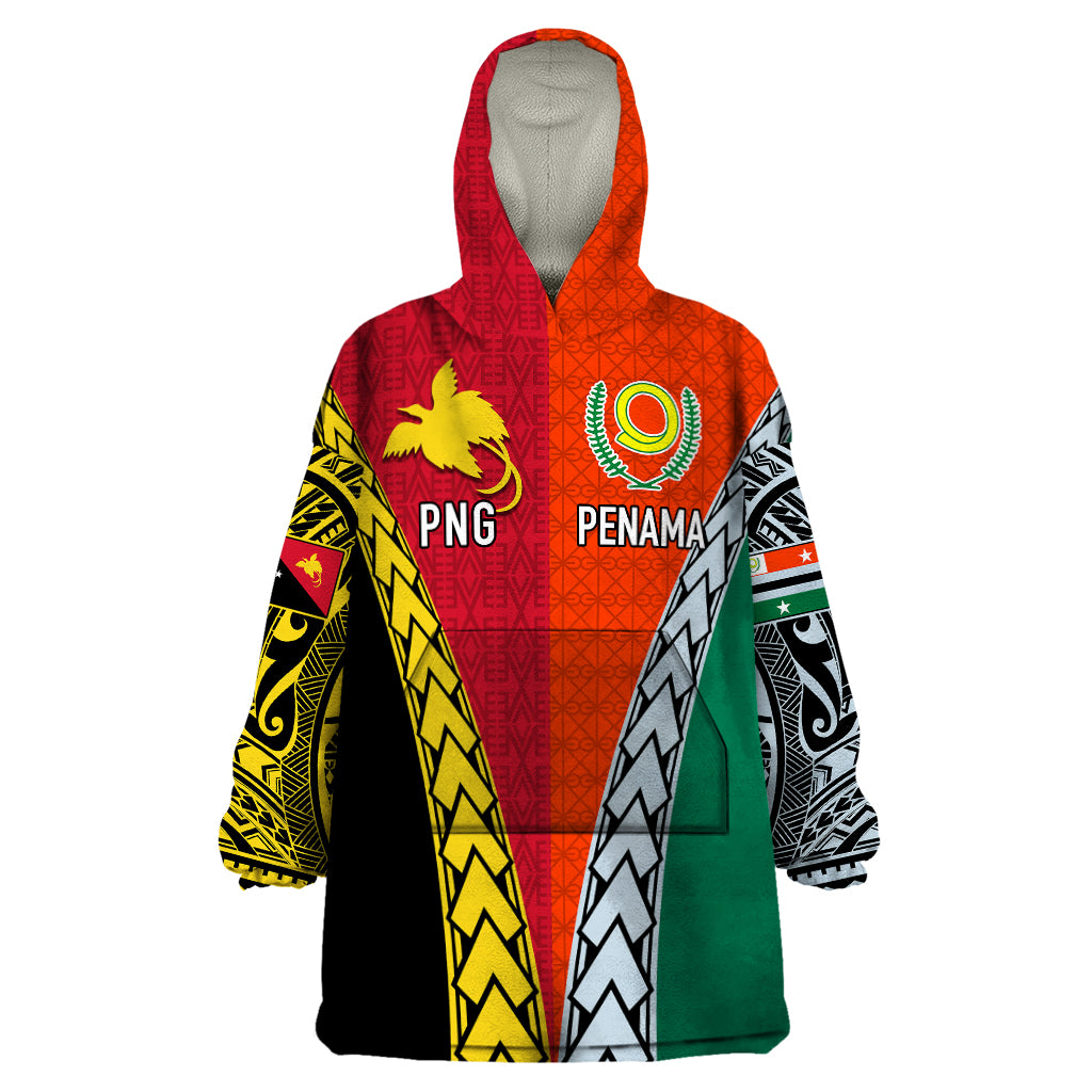 Personalised Papua New Guinea Mix Penama Wearable Blanket Hoodie Tribal Patterns Half-Half Style LT7 One Size Colorful - Polynesian Pride