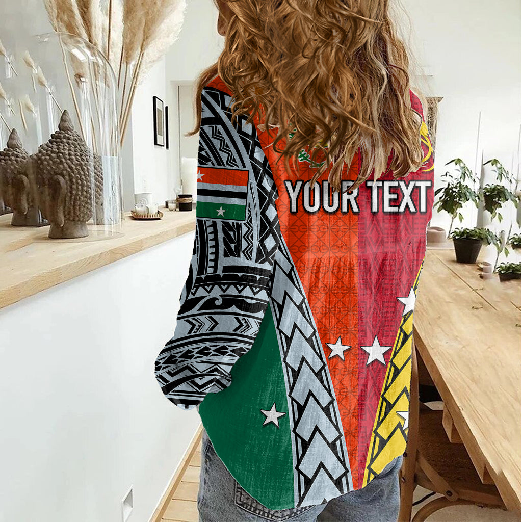 Personalised Papua New Guinea Mix Penama Women Casual Shirt Tribal Patterns Half-Half Style LT7 - Polynesian Pride