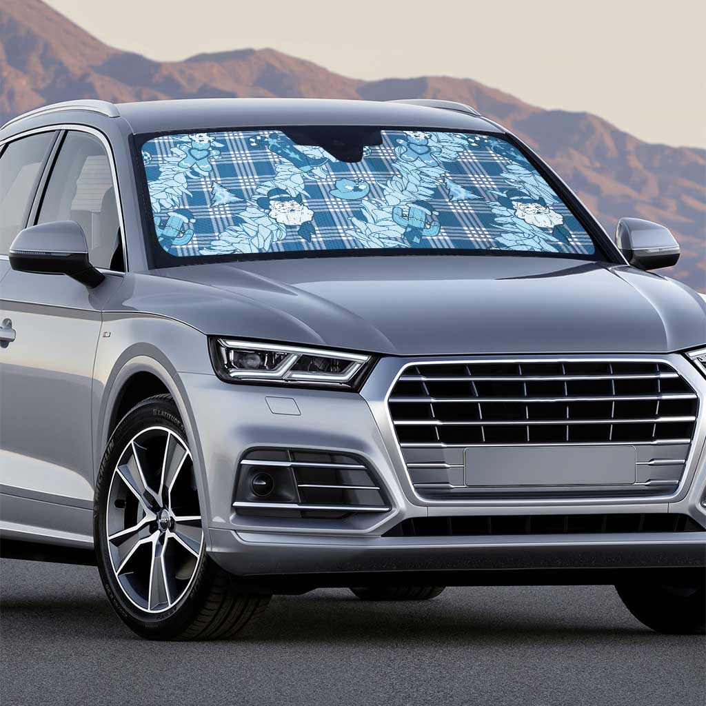 Blue Palaka Hawaii Cowboy Christmas Auto Sun Shade Paniolo Mix Maile Lei - Polynesian Pride