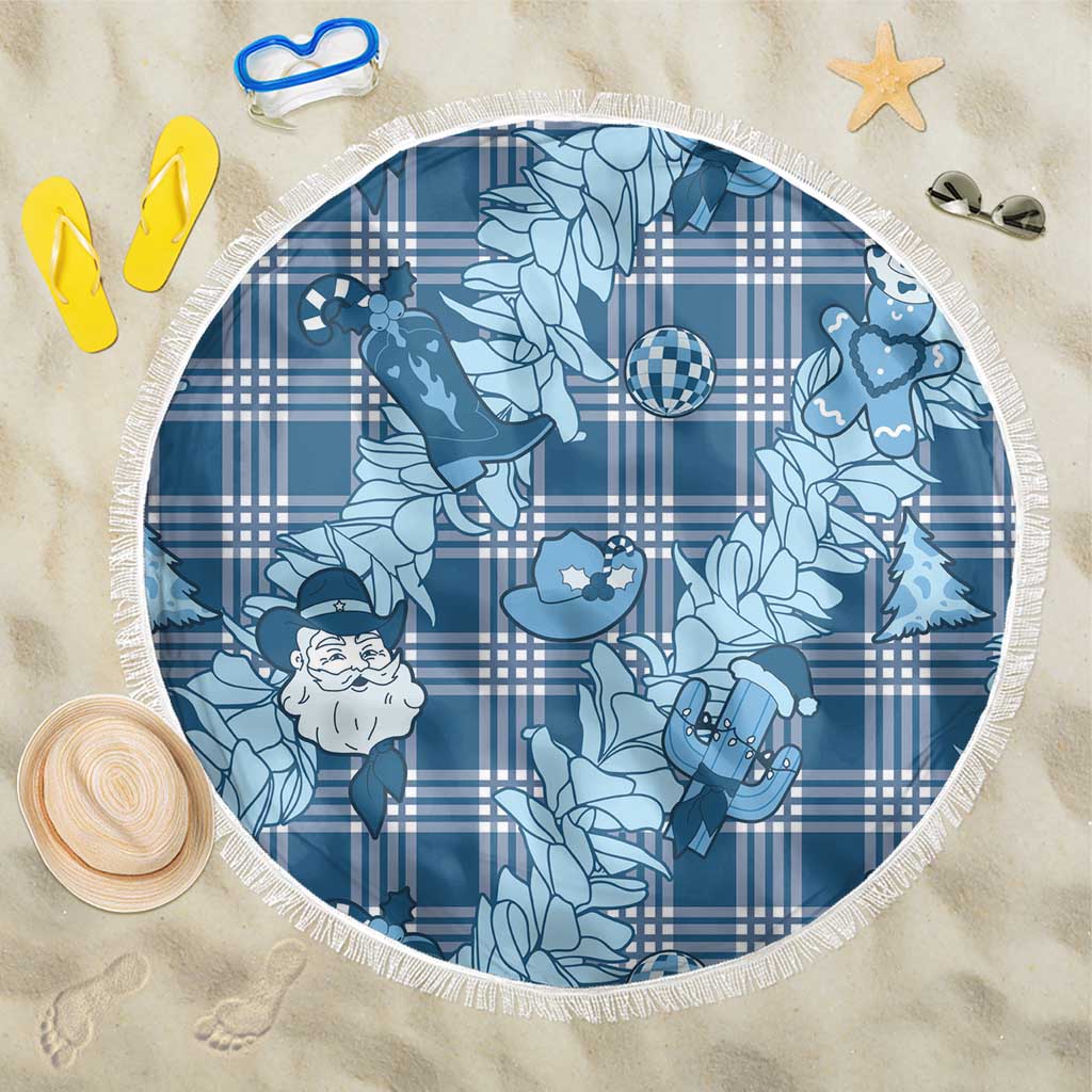 Blue Palaka Hawaii Cowboy Christmas Beach Blanket Paniolo Mix Maile Lei - Polynesian Pride
