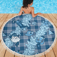 Blue Palaka Hawaii Cowboy Christmas Beach Blanket Paniolo Mix Maile Lei - Polynesian Pride