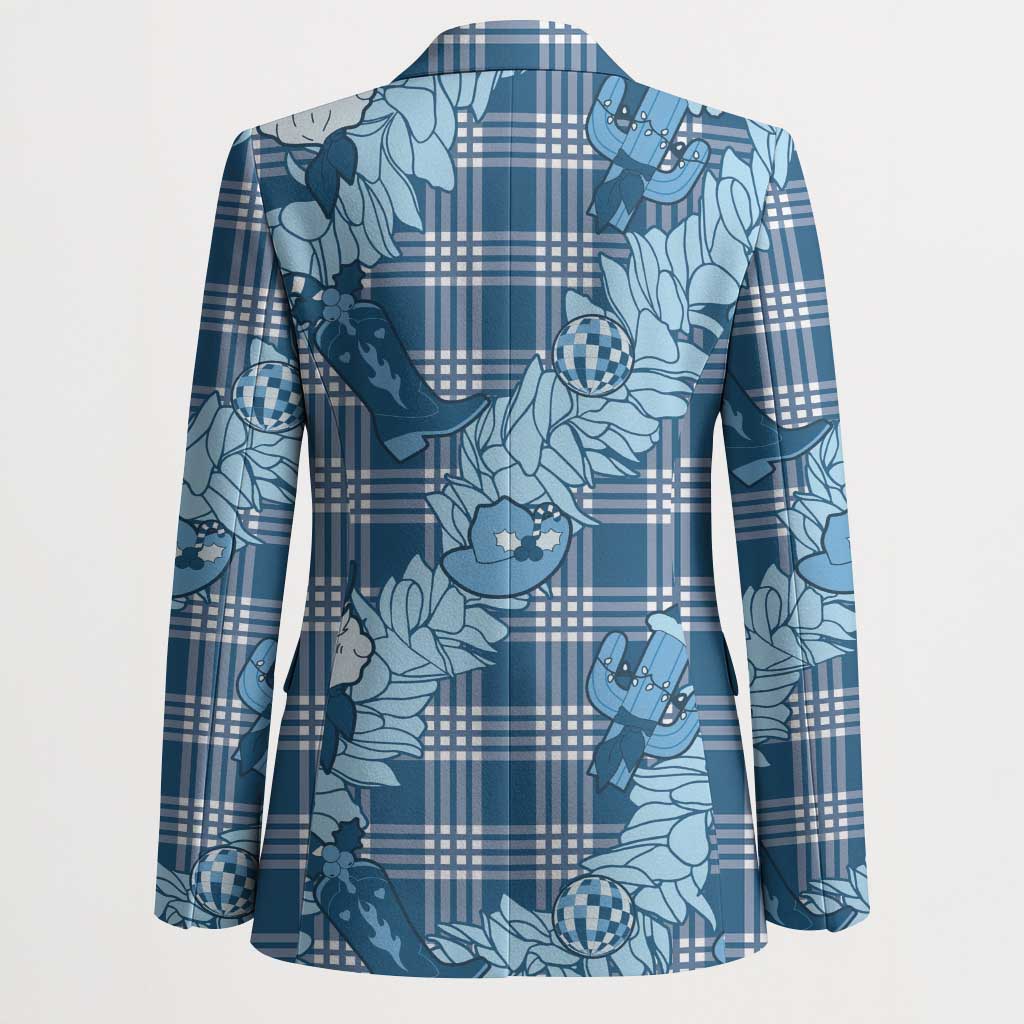 Blue Palaka Hawaii Cowboy Christmas Blazer Paniolo Mix Maile Lei - Polynesian Pride