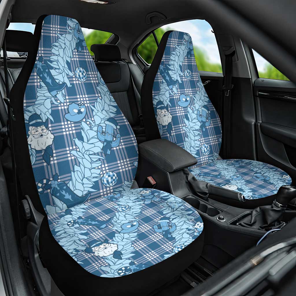 Blue Palaka Hawaii Cowboy Christmas Car Seat Cover Paniolo Mix Maile Lei - Polynesian Pride