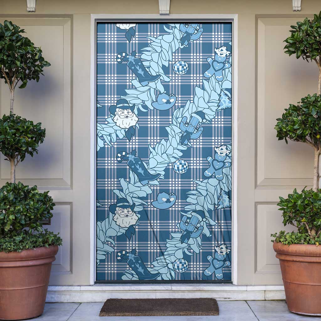 Blue Palaka Hawaii Cowboy Christmas Door Cover Paniolo Mix Maile Lei - Polynesian Pride