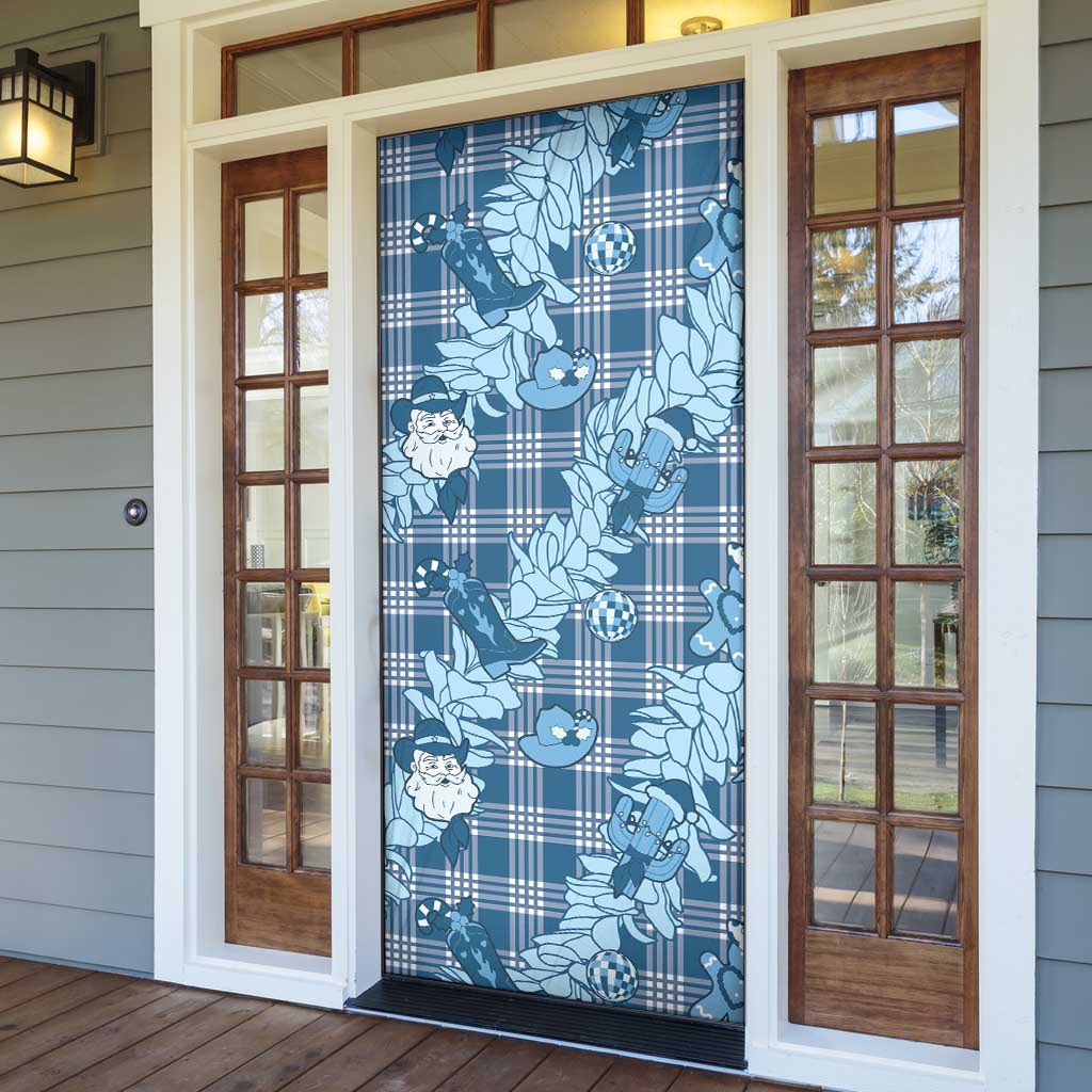 Blue Palaka Hawaii Cowboy Christmas Door Cover Paniolo Mix Maile Lei - Polynesian Pride