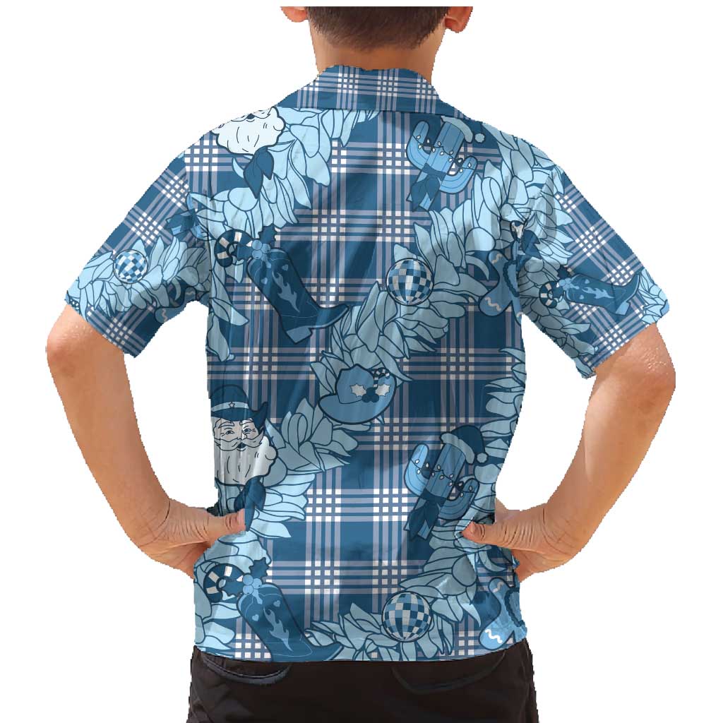 Blue Palaka Hawaii Cowboy Christmas Family Matching Mermaid Dress and Hawaiian Shirt Paniolo Mix Maile Lei - Polynesian Pride