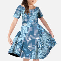 Blue Palaka Hawaii Cowboy Christmas Family Matching Off The Shoulder Long Sleeve Dress and Hawaiian Shirt Paniolo Mix Maile Lei - Polynesian Pride