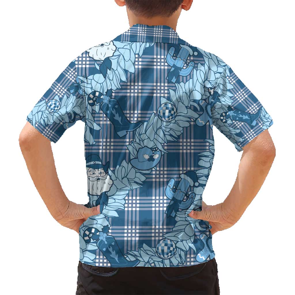 Blue Palaka Hawaii Cowboy Christmas Family Matching Puletasi and Hawaiian Shirt Paniolo Mix Maile Lei - Polynesian Pride