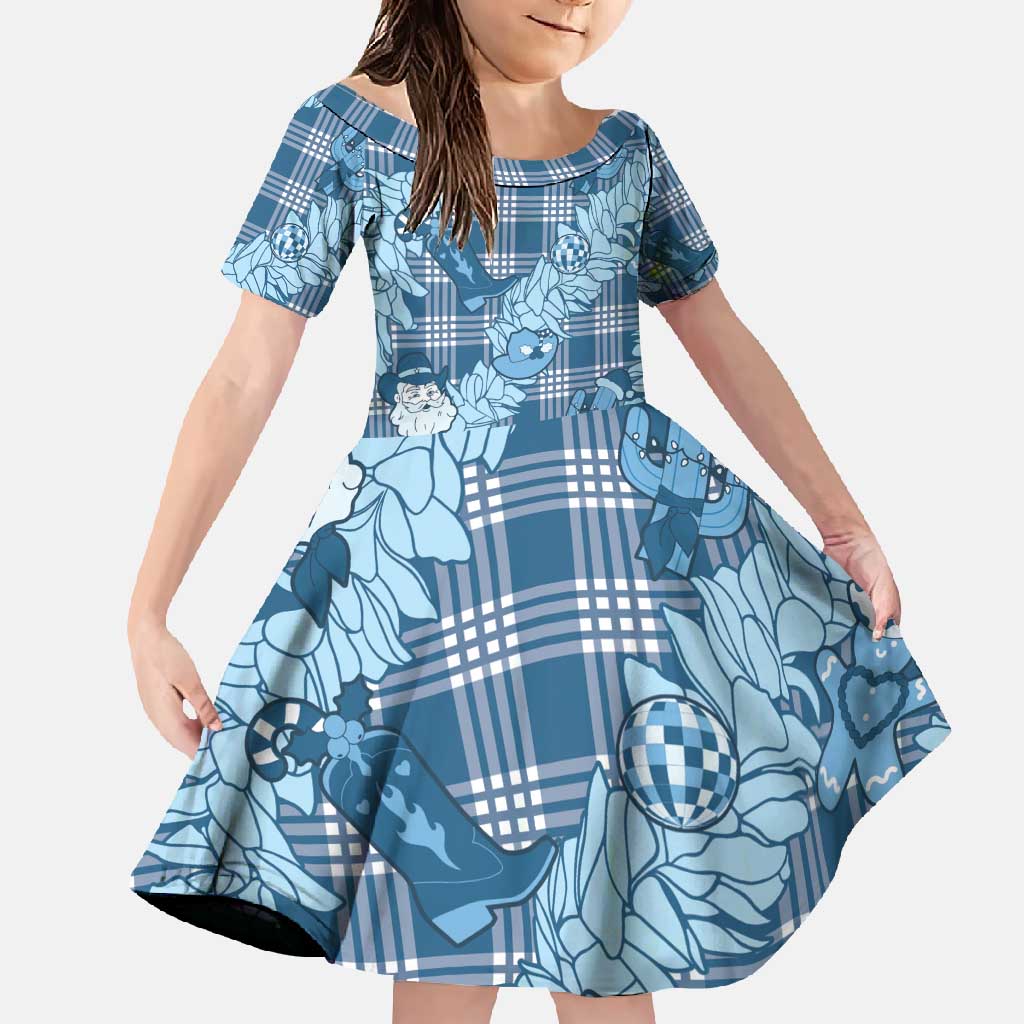 Blue Palaka Hawaii Cowboy Christmas Family Matching Tank Maxi Dress and Hawaiian Shirt Paniolo Mix Maile Lei - Polynesian Pride