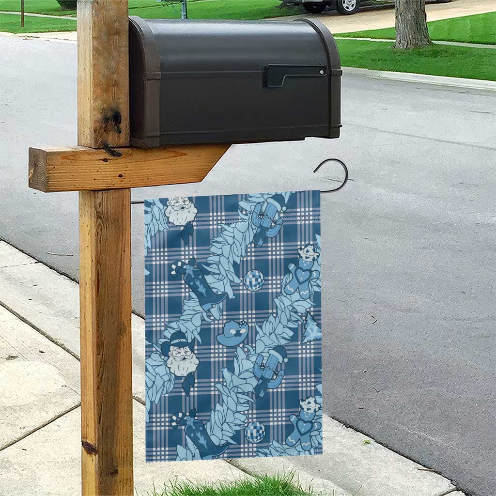 Blue Palaka Hawaii Cowboy Christmas Garden Flag Paniolo Mix Maile Lei - Polynesian Pride