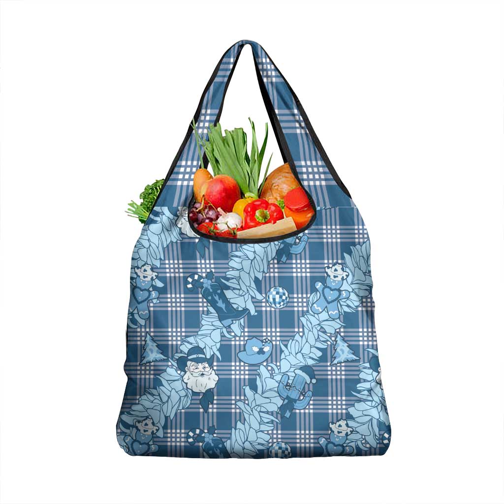 Blue Palaka Hawaii Cowboy Christmas Grocery Bag Paniolo Mix Maile Lei - Polynesian Pride