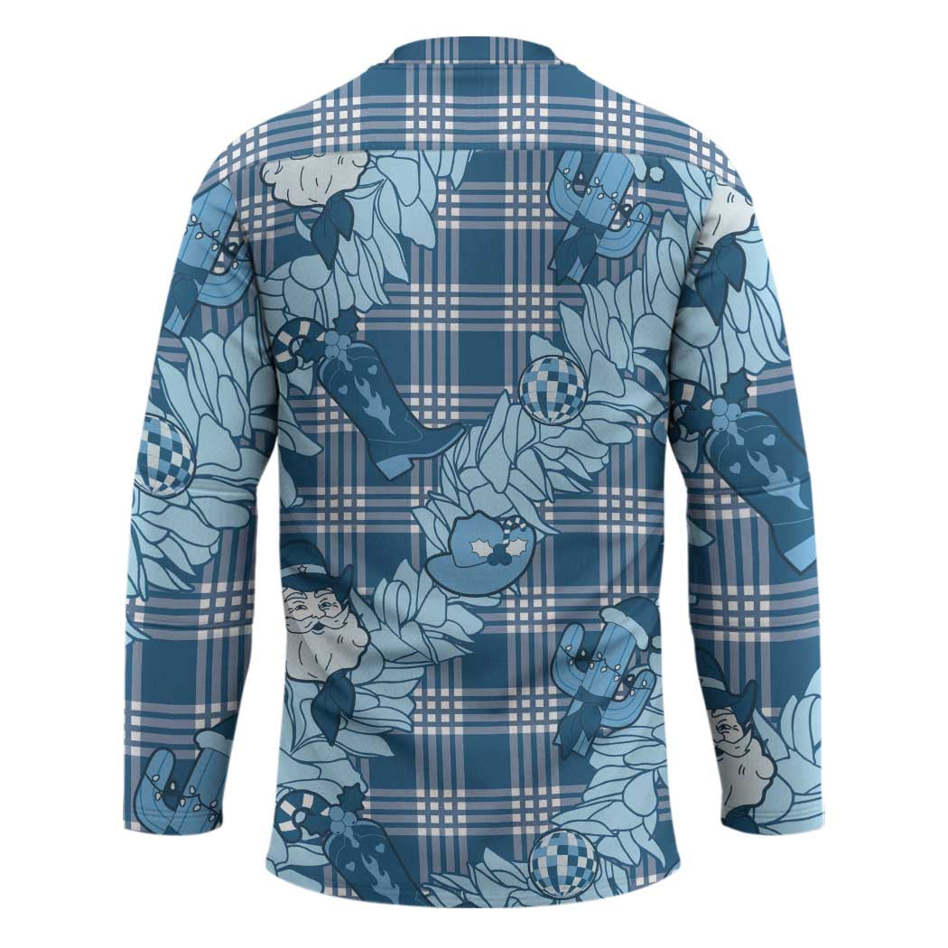 Blue Palaka Hawaii Cowboy Christmas Hockey Jersey Paniolo Mix Maile Lei - Polynesian Pride