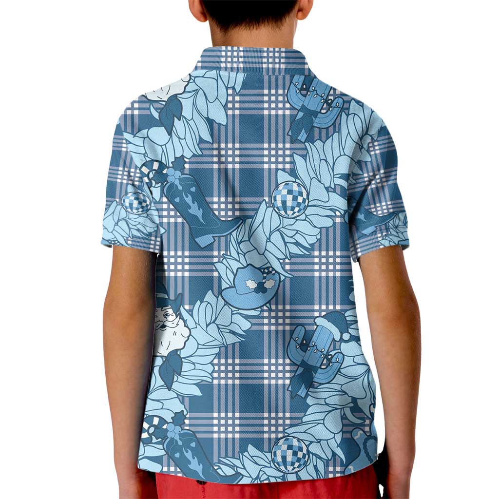Blue Palaka Hawaii Cowboy Christmas Kid Polo Shirt Paniolo Mix Maile Lei - Polynesian Pride