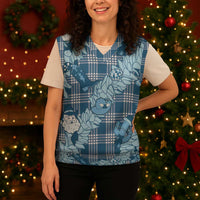 Blue Palaka Hawaii Cowboy Christmas Knitted V-Neck Vest Paniolo Mix Maile Lei - Polynesian Pride