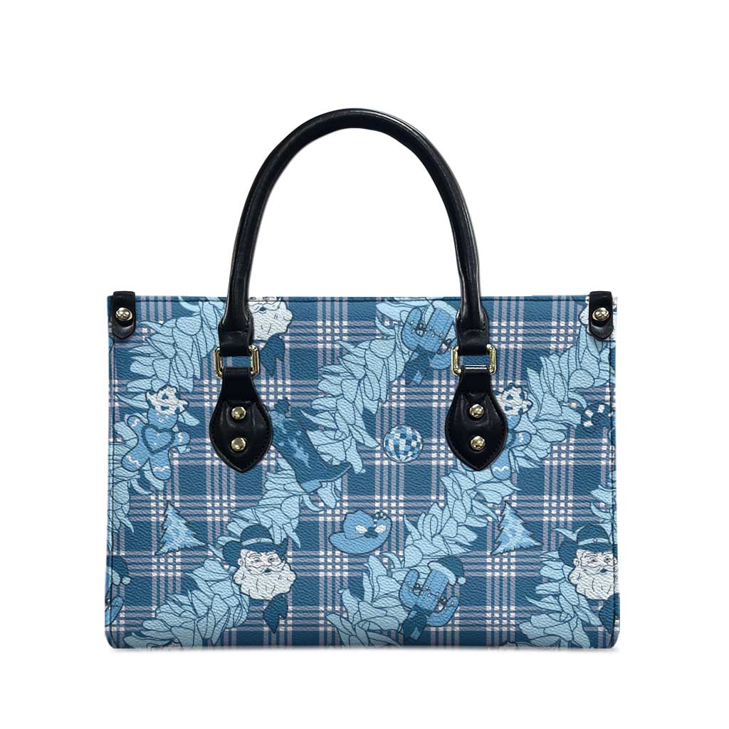 Blue Palaka Hawaii Cowboy Christmas Leather Bag Paniolo Mix Maile Lei - Polynesian Pride