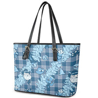 Blue Palaka Hawaii Cowboy Christmas Leather Tote Bag Paniolo Mix Maile Lei - Polynesian Pride
