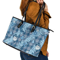 Blue Palaka Hawaii Cowboy Christmas Leather Tote Bag Paniolo Mix Maile Lei - Polynesian Pride