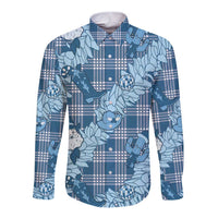 Blue Palaka Hawaii Cowboy Christmas Long Sleeve Button Shirt Paniolo Mix Maile Lei - Polynesian Pride