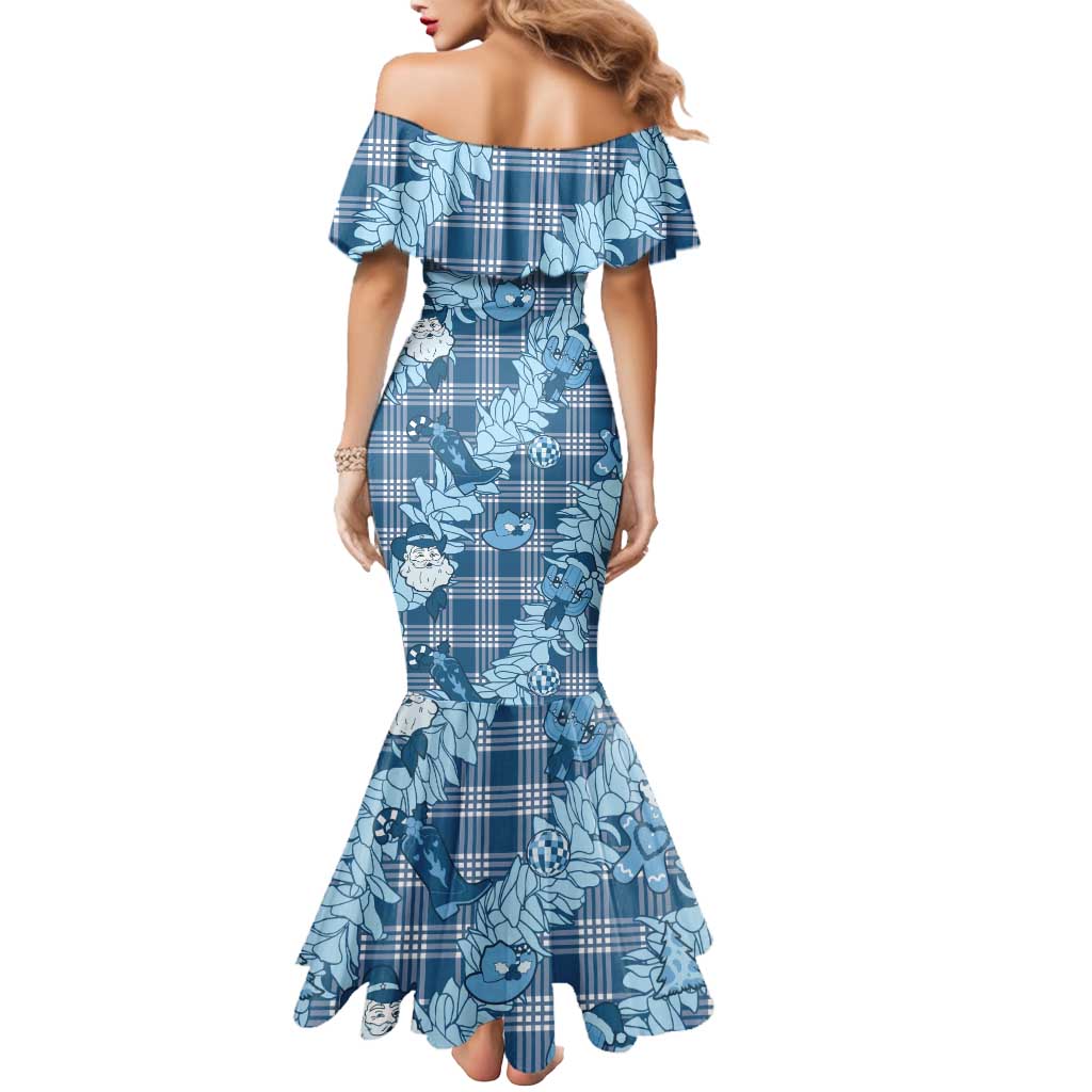 Blue Palaka Hawaii Cowboy Christmas Mermaid Dress Paniolo Mix Maile Lei - Polynesian Pride