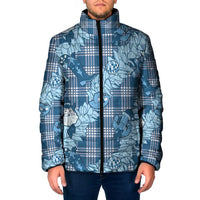 Blue Palaka Hawaii Cowboy Christmas Padded Jacket Paniolo Mix Maile Lei - Polynesian Pride