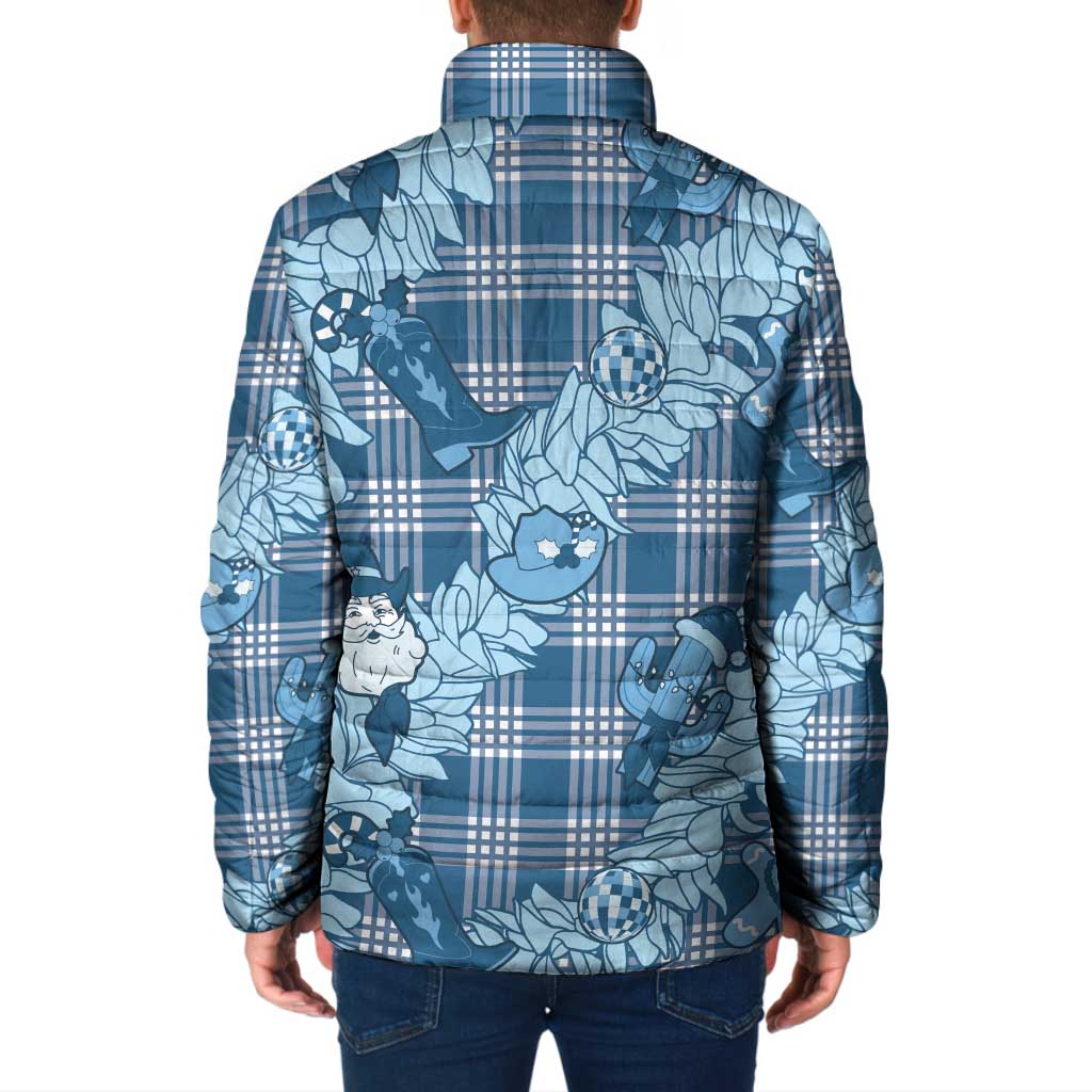 Blue Palaka Hawaii Cowboy Christmas Padded Jacket Paniolo Mix Maile Lei - Polynesian Pride