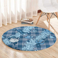 Blue Palaka Hawaii Cowboy Christmas Round Carpet Paniolo Mix Maile Lei - Polynesian Pride