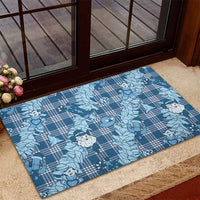 Blue Palaka Hawaii Cowboy Christmas Rubber Doormat Paniolo Mix Maile Lei - Polynesian Pride