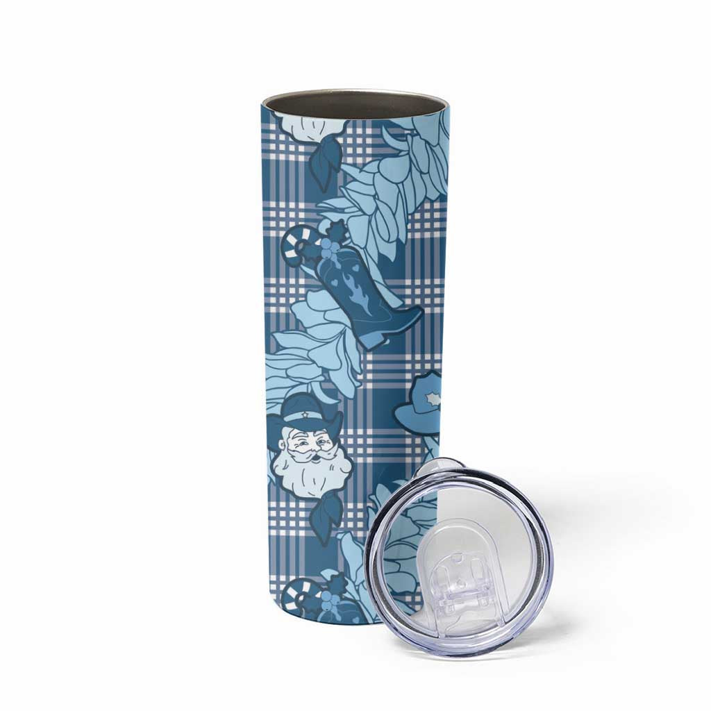 Blue Palaka Hawaii Cowboy Christmas Skinny Tumbler Paniolo Mix Maile Lei - Polynesian Pride