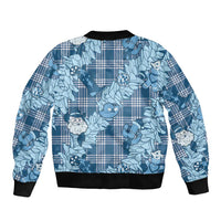Blue Palaka Hawaii Cowboy Christmas Sleeve Zip Bomber Jacket Paniolo Mix Maile Lei - Polynesian Pride
