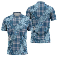 Blue Palaka Hawaii Cowboy Christmas Zipper Polo Shirt Paniolo Mix Maile Lei - Polynesian Pride