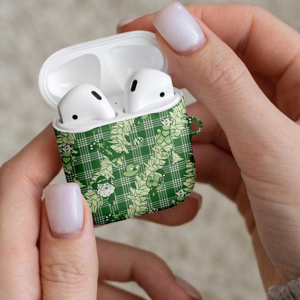 Green Palaka Hawaii Cowboy Christmas AirPods Case Paniolo Mix Maile Lei - Polynesian Pride