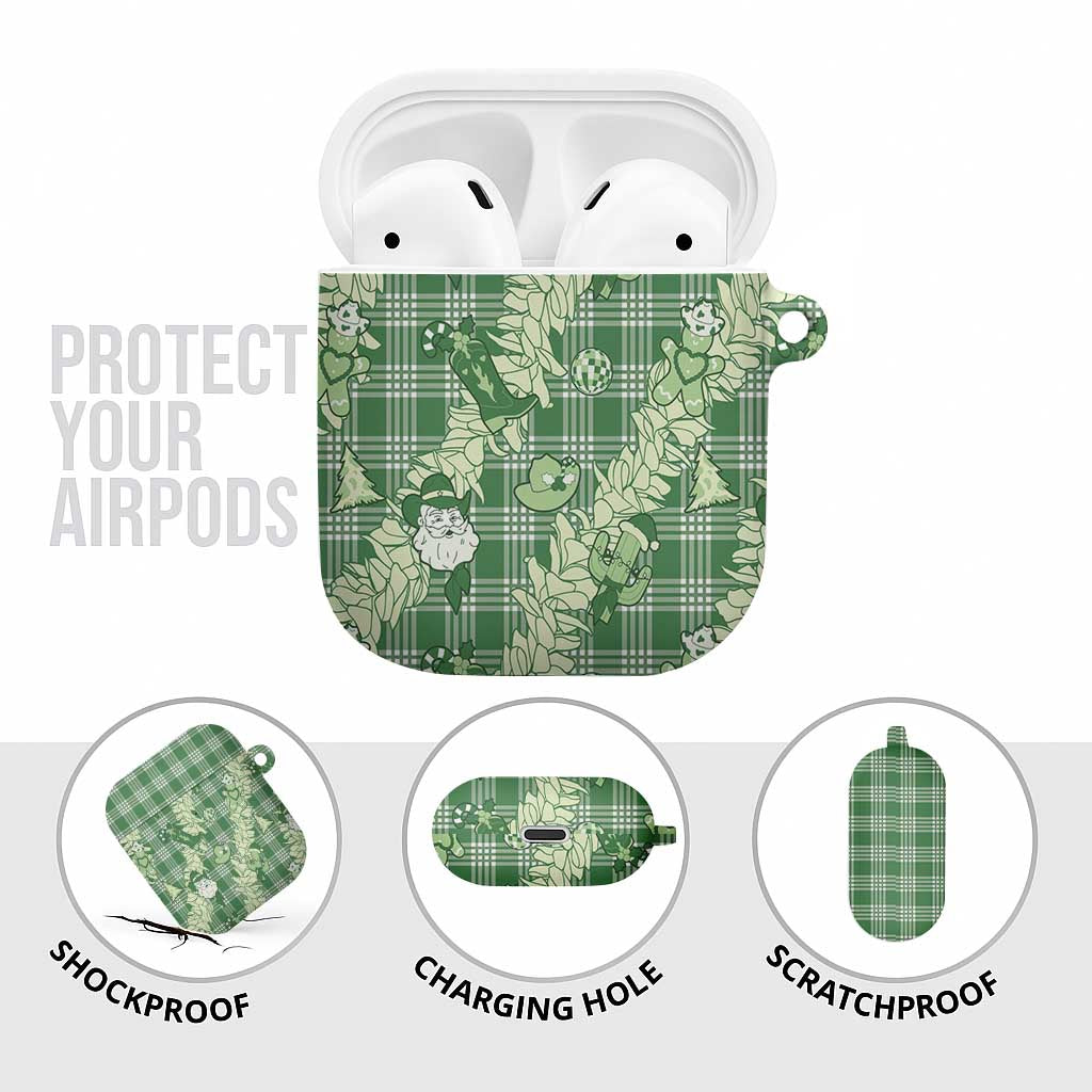 Green Palaka Hawaii Cowboy Christmas AirPods Case Paniolo Mix Maile Lei - Polynesian Pride