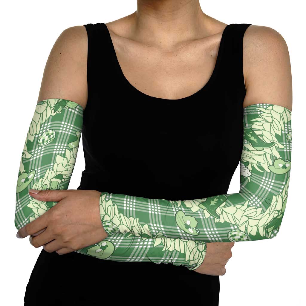 Green Palaka Hawaii Cowboy Christmas Arm Sleeves Paniolo Mix Maile Lei - Polynesian Pride