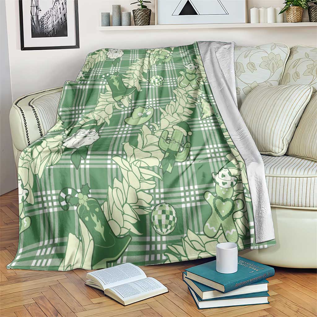 Green Palaka Hawaii Cowboy Christmas Blanket Paniolo Mix Maile Lei - Polynesian Pride