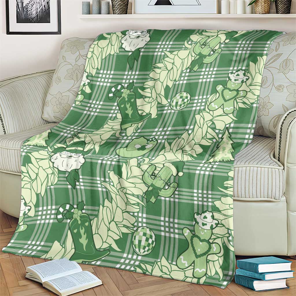 Green Palaka Hawaii Cowboy Christmas Blanket Paniolo Mix Maile Lei - Polynesian Pride