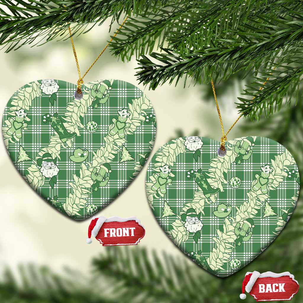 Green Palaka Hawaii Cowboy Christmas Ceramic Ornament Paniolo Mix Maile Lei - Polynesian Pride