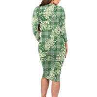 Green Palaka Hawaii Cowboy Christmas Family Matching Long Sleeve Bodycon Dress and Hawaiian Shirt Paniolo Mix Maile Lei - Polynesian Pride