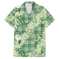 Green Palaka Hawaii Cowboy Christmas Family Matching Off Shoulder Short Dress and Hawaiian Shirt Paniolo Mix Maile Lei - Polynesian Pride